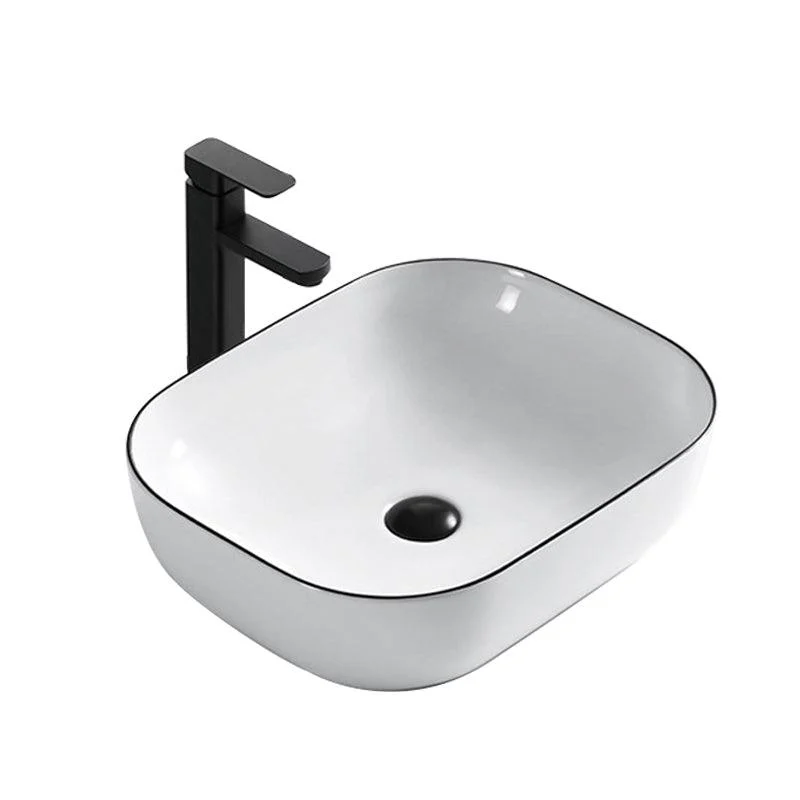 Modern Bathroom Sink Porcelain Rectangular with Overflow and Drain Assembly Basin Sink -Bathlova