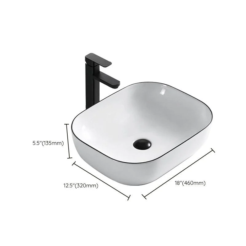 Modern Bathroom Sink Porcelain Rectangular with Overflow and Drain Assembly Basin Sink -Bathlova