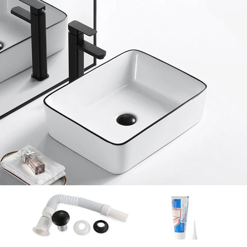 Modern Bathroom Sink Porcelain Rectangular with Overflow and Drain Assembly Basin Sink -Bathlova