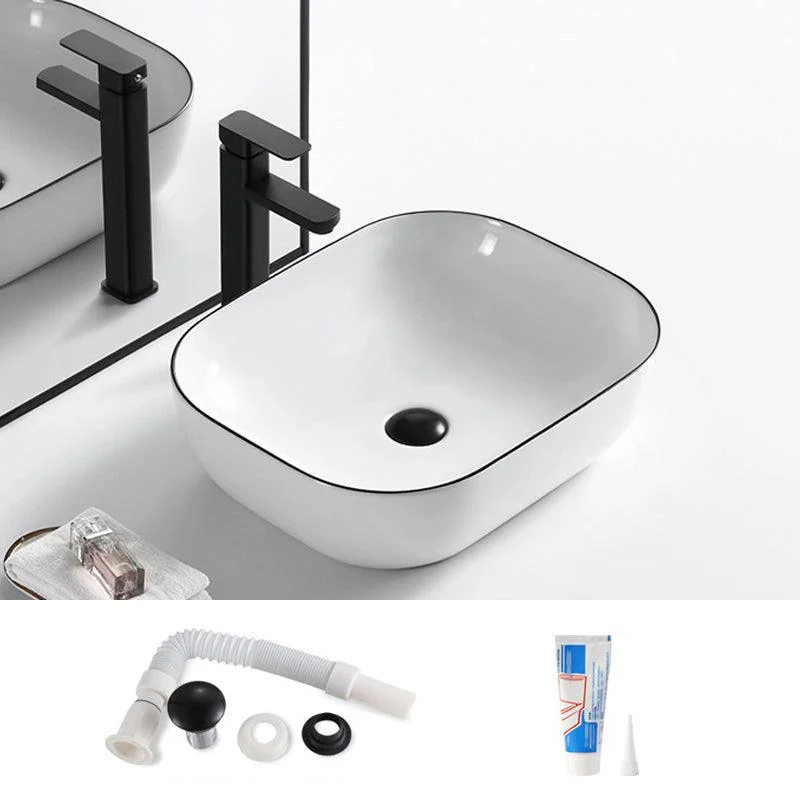 Modern Bathroom Sink Porcelain Rectangular with Overflow and Drain Assembly Basin Sink -Bathlova