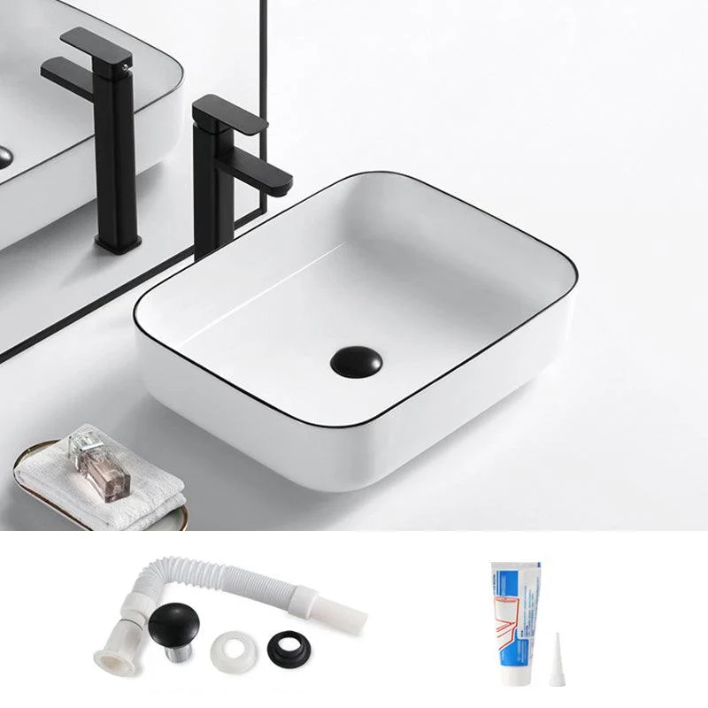 Modern Bathroom Sink Porcelain Rectangular with Overflow and Drain Assembly Basin Sink -Bathlova