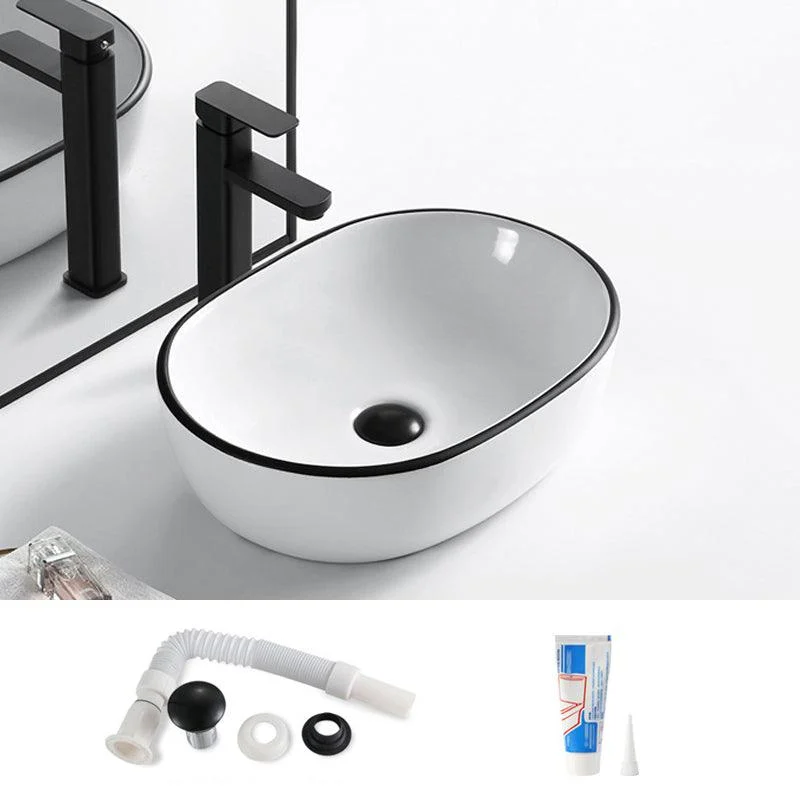 Modern Bathroom Sink Porcelain Rectangular with Overflow and Drain Assembly Basin Sink -Bathlova