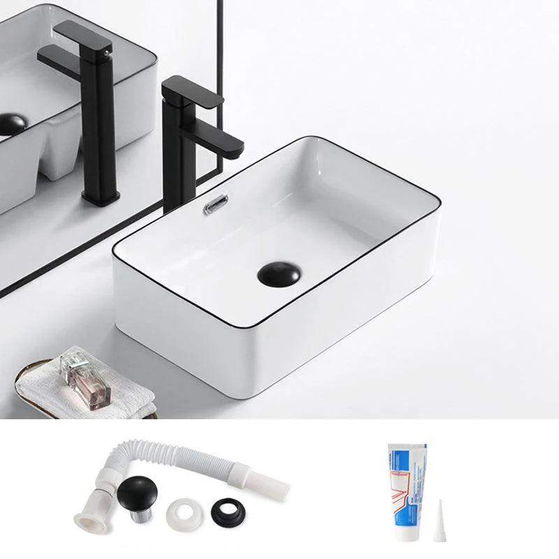 Modern Bathroom Sink Porcelain Rectangular with Overflow and Drain Assembly Basin Sink -Bathlova