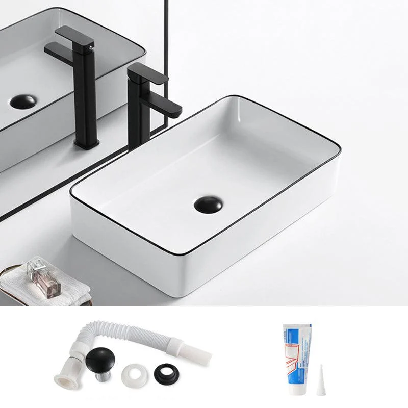 Modern Bathroom Sink Porcelain Rectangular with Overflow and Drain Assembly Basin Sink -Bathlova