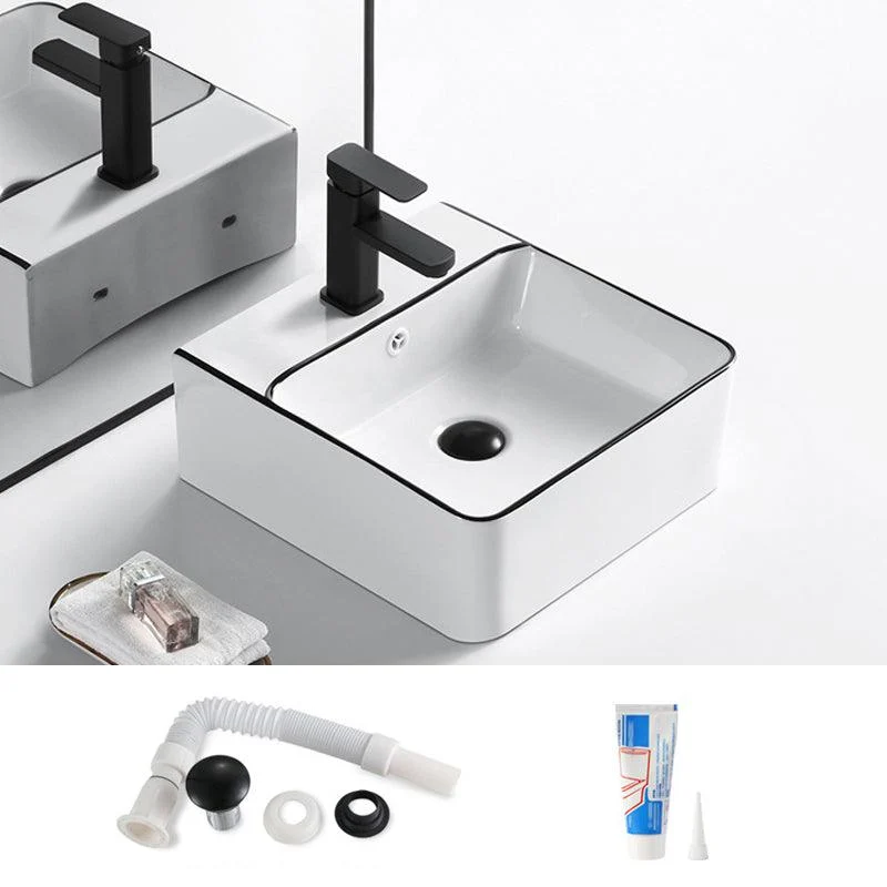 Modern Bathroom Sink Porcelain Rectangular with Overflow and Drain Assembly Basin Sink -Bathlova