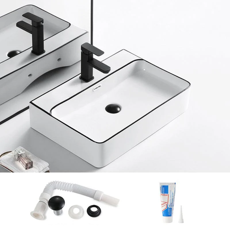 Modern Bathroom Sink Porcelain Rectangular with Overflow and Drain Assembly Basin Sink -Bathlova