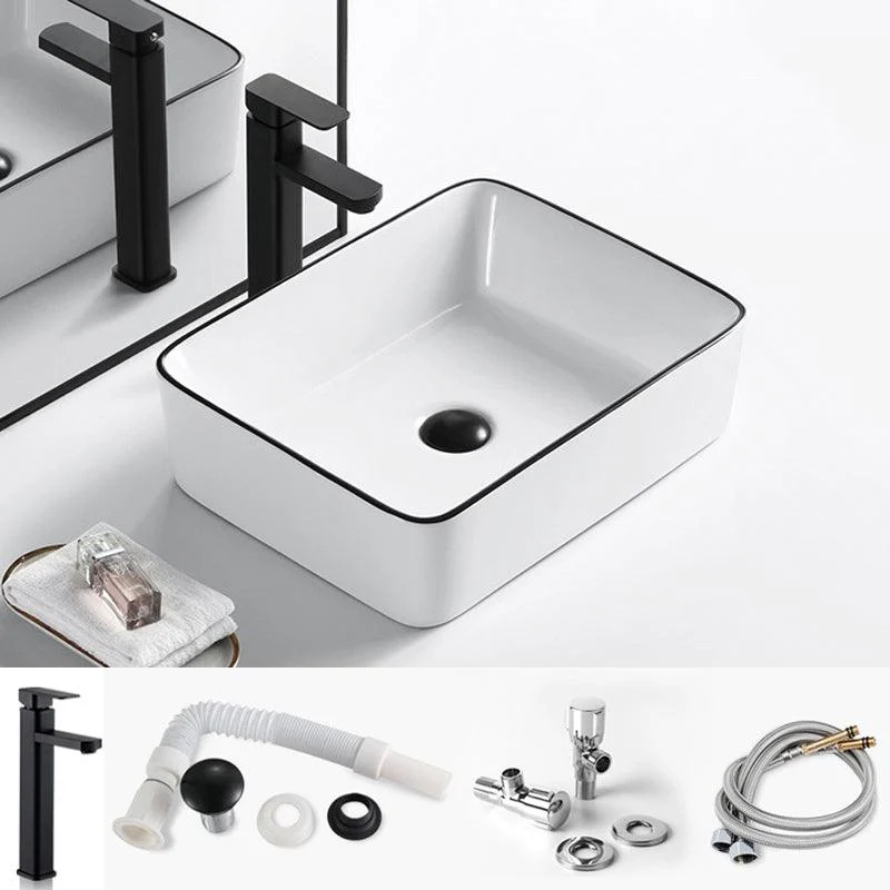 Modern Bathroom Sink Porcelain Rectangular with Overflow and Drain Assembly Basin Sink -Bathlova