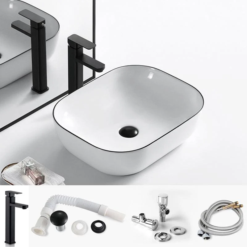 Modern Bathroom Sink Porcelain Rectangular with Overflow and Drain Assembly Basin Sink -Bathlova