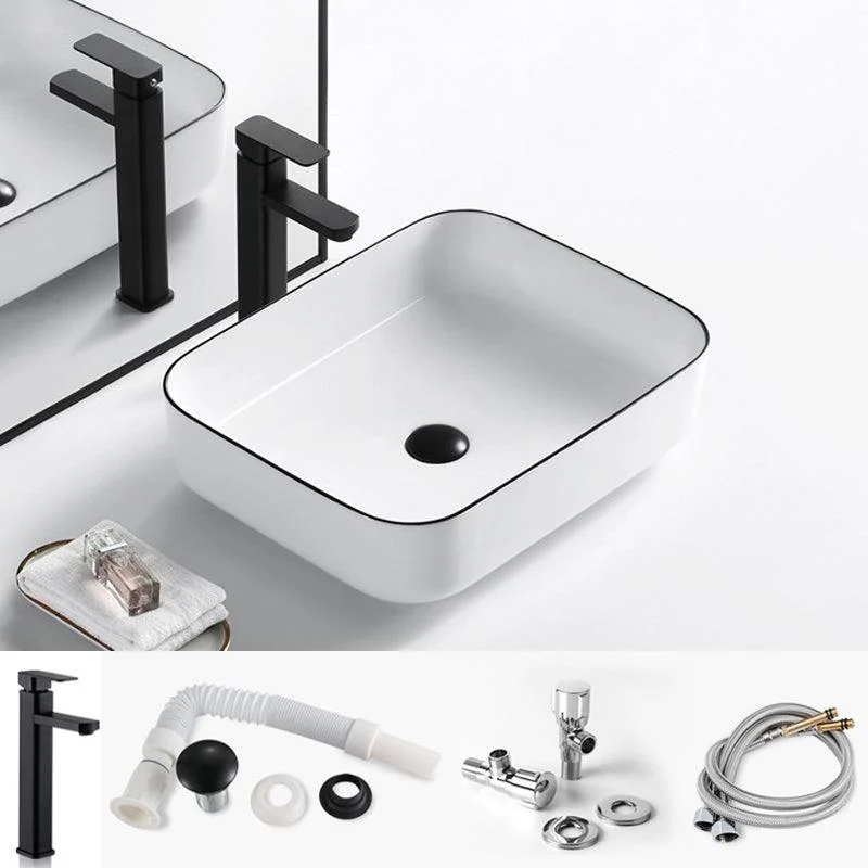 Modern Bathroom Sink Porcelain Rectangular with Overflow and Drain Assembly Basin Sink -Bathlova