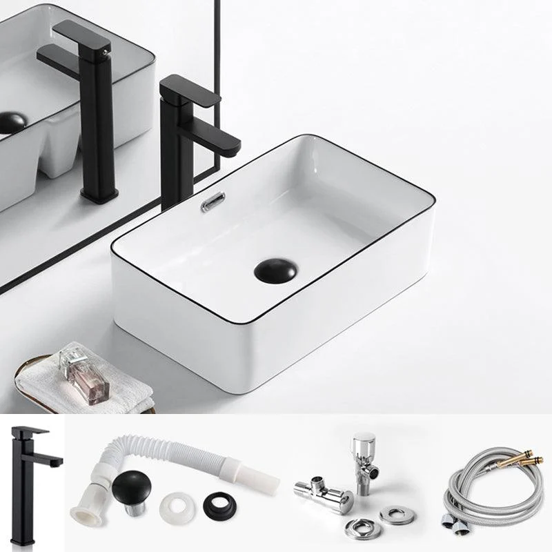 Modern Bathroom Sink Porcelain Rectangular with Overflow and Drain Assembly Basin Sink -Bathlova