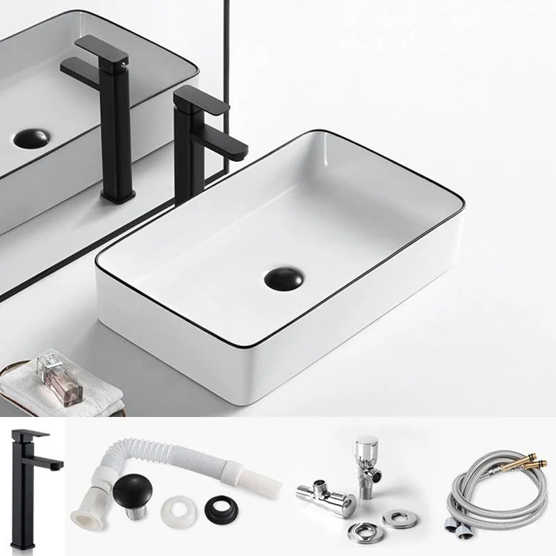 Modern Bathroom Sink Porcelain Rectangular with Overflow and Drain Assembly Basin Sink -Bathlova