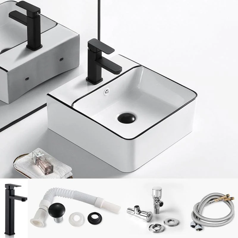 Modern Bathroom Sink Porcelain Rectangular with Overflow and Drain Assembly Basin Sink -Bathlova