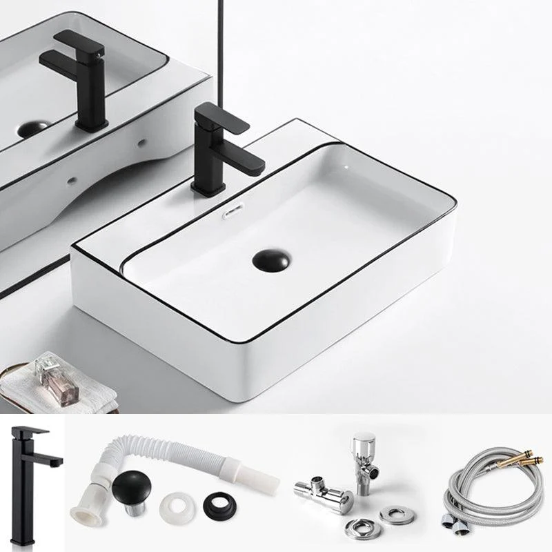 Modern Bathroom Sink Porcelain Rectangular with Overflow and Drain Assembly Basin Sink -Bathlova