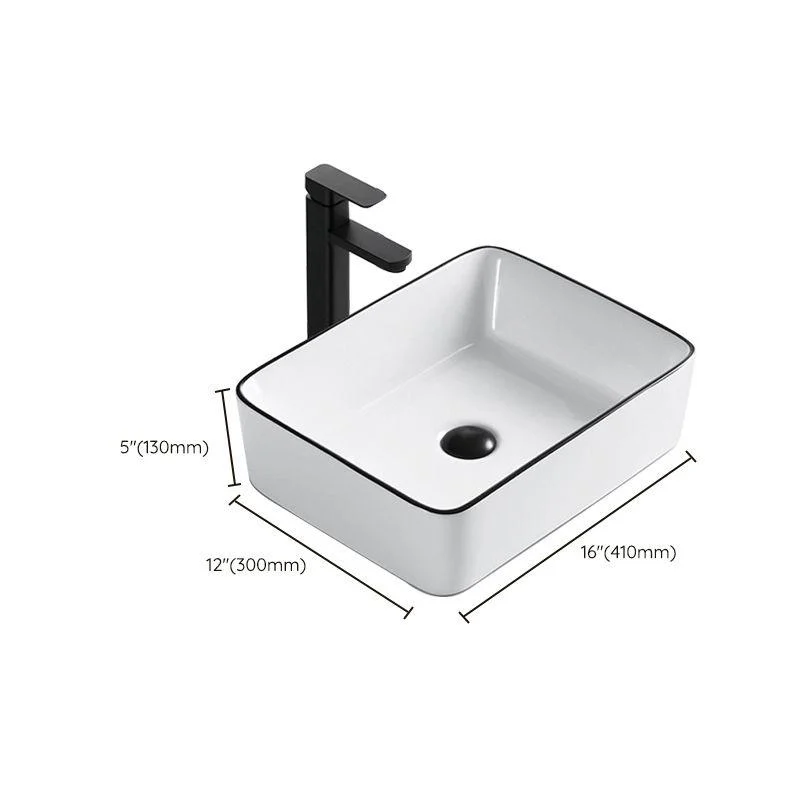 Modern Bathroom Sink Porcelain Rectangular with Overflow and Drain Assembly Basin Sink -Bathlova