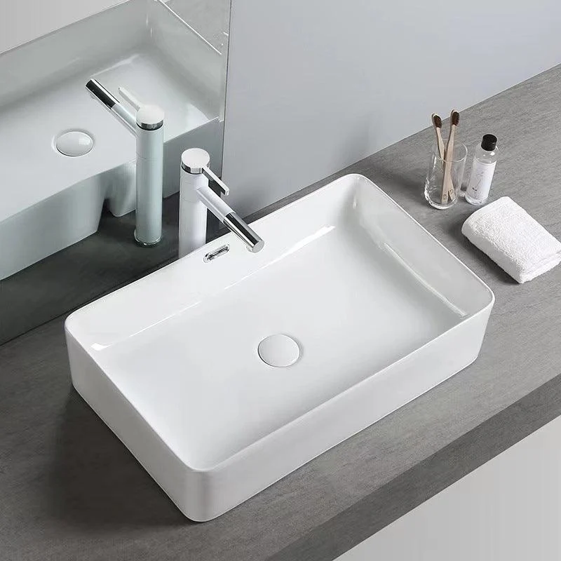 Modern Bathroom Sink Porcelain Rectangular with Pop-Up Drain and Overflow Vessel Sink -Bathlova