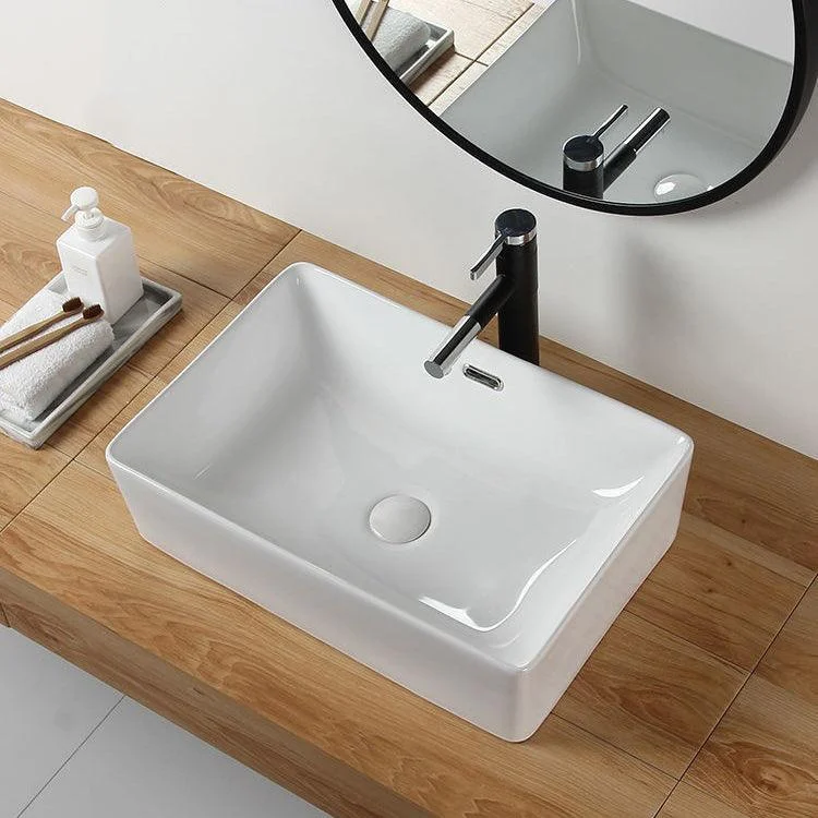 Modern Bathroom Sink Porcelain Rectangular with Pop-Up Drain and Overflow Vessel Sink -Bathlova