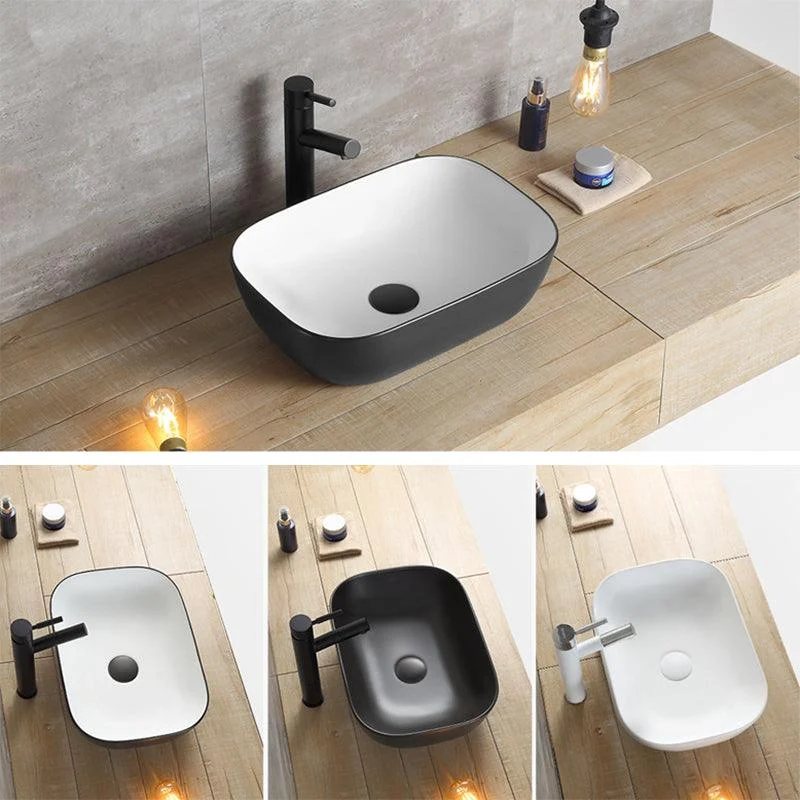 Modern Bathroom Sink Porcelain Rectangular with Pop-Up Drain and Tap Wash Stand -Bathlova