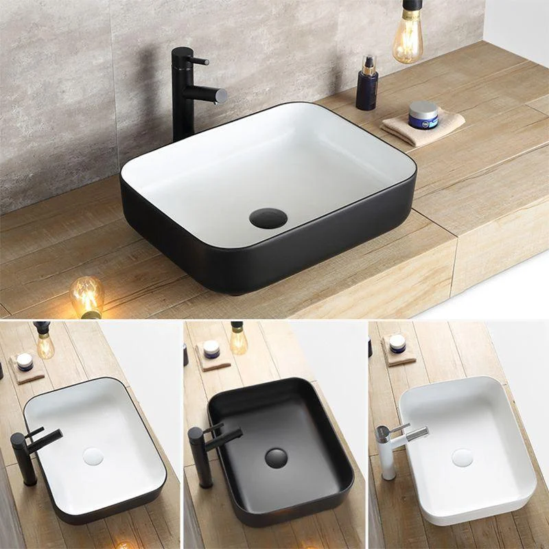 Modern Bathroom Sink Porcelain Rectangular with Pop-Up Drain and Tap Wash Stand -Bathlova