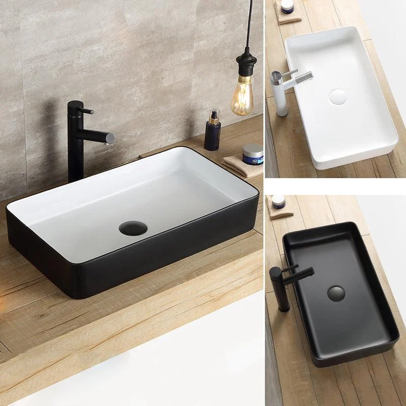 Modern Bathroom Sink Porcelain Rectangular with Pop-Up Drain and Tap Wash Stand -Bathlova