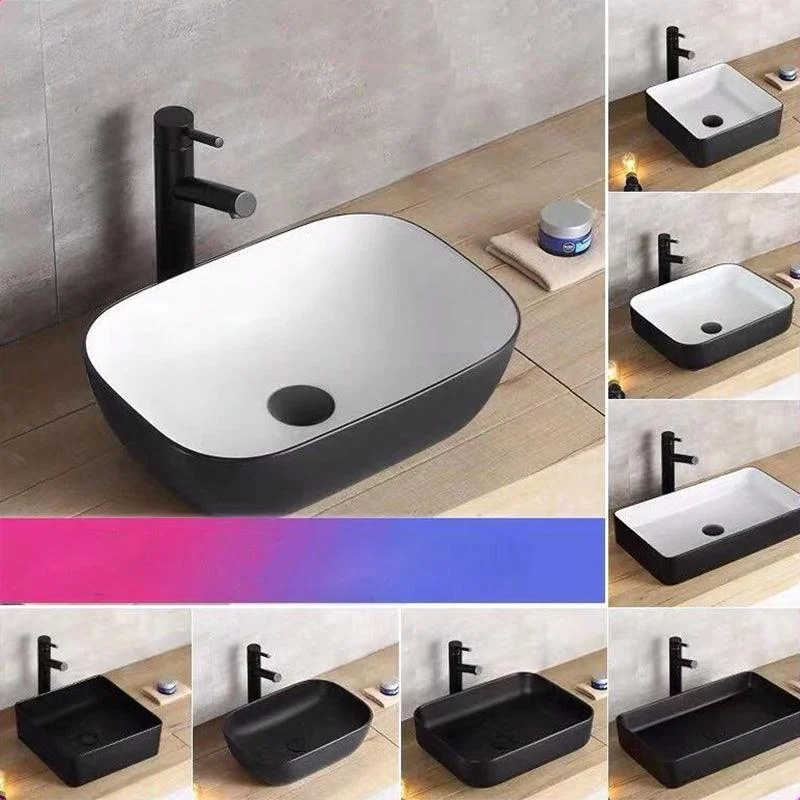 Modern Bathroom Sink Porcelain Rectangular with Pop-Up Drain and Tap Wash Stand -Bathlova