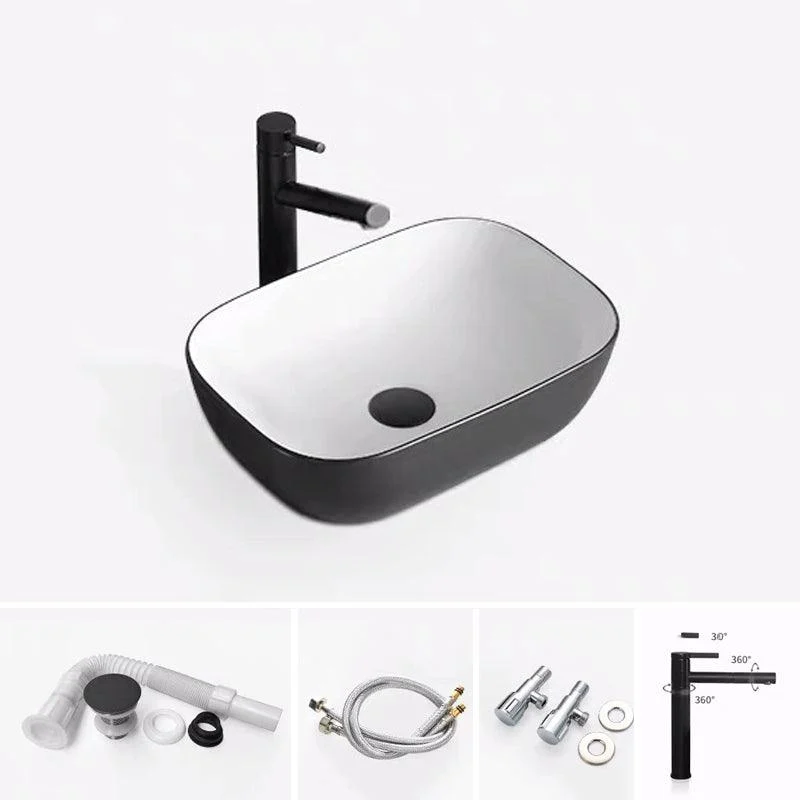 Modern Bathroom Sink Porcelain Rectangular with Pop-Up Drain and Tap Wash Stand -Bathlova