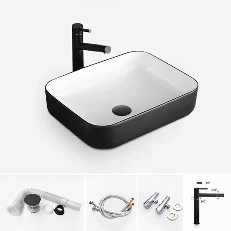 Modern Bathroom Sink Porcelain Rectangular with Pop-Up Drain and Tap Wash Stand -Bathlova