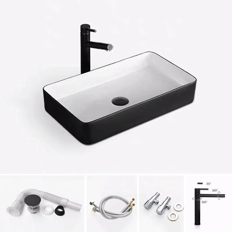 Modern Bathroom Sink Porcelain Rectangular with Pop-Up Drain and Tap Wash Stand -Bathlova