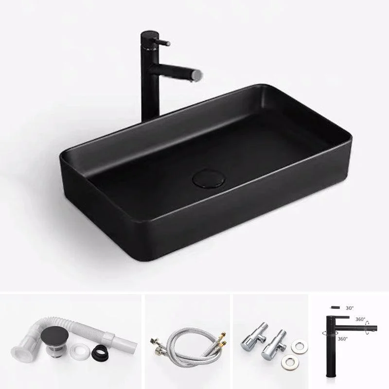 Modern Bathroom Sink Porcelain Rectangular with Pop-Up Drain and Tap Wash Stand -Bathlova