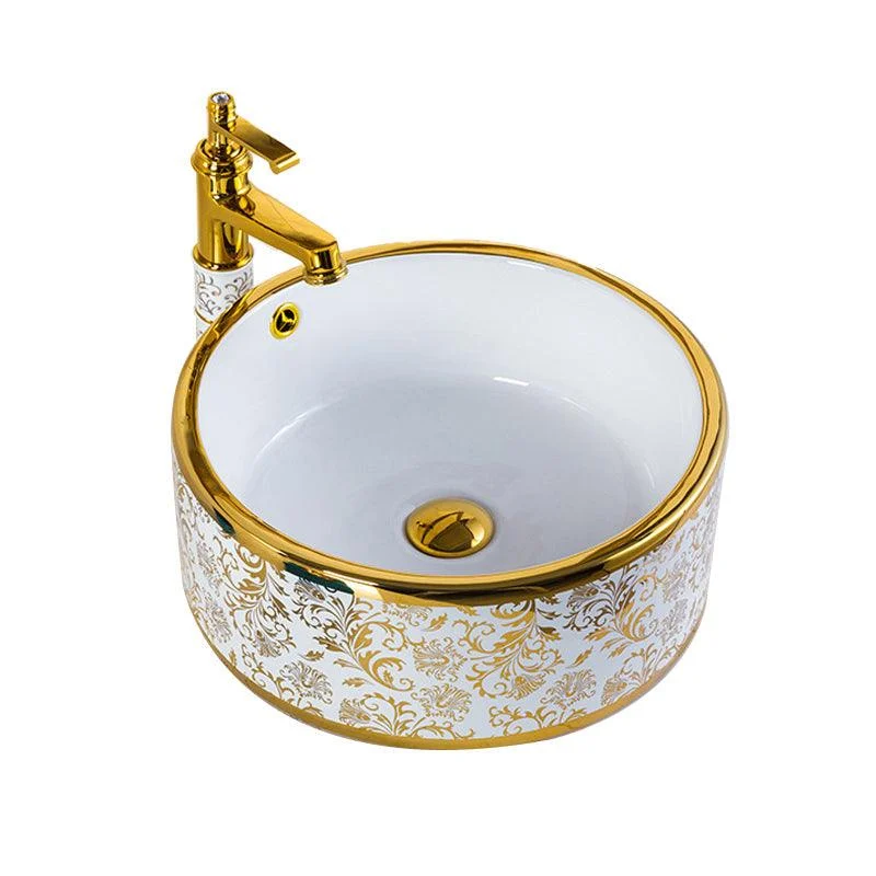 Modern Bathroom Sink Porcelain Round Hand Painted with Overflow and Tap Wash Stand -Bathlova