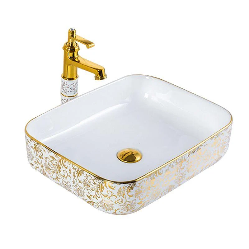 Modern Bathroom Sink Porcelain Round Hand Painted with Overflow and Tap Wash Stand -Bathlova