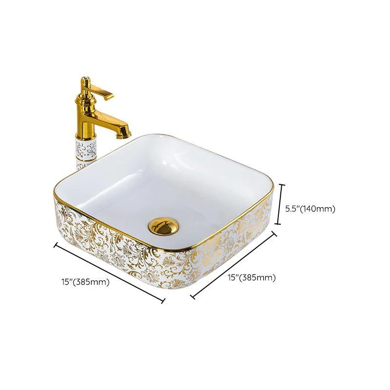 Modern Bathroom Sink Porcelain Round Hand Painted with Overflow and Tap Wash Stand -Bathlova