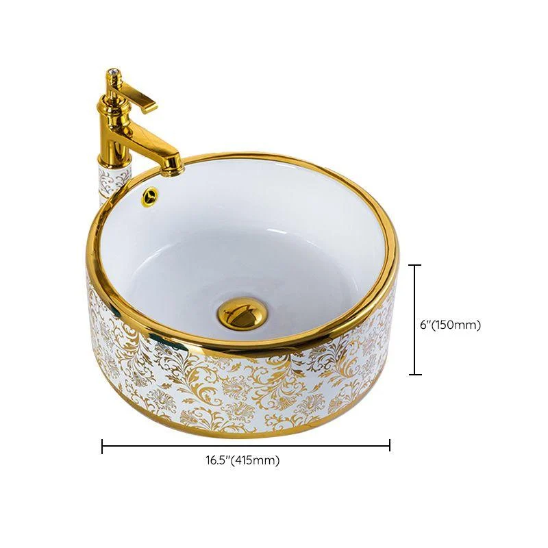 Modern Bathroom Sink Porcelain Round Hand Painted with Overflow and Tap Wash Stand -Bathlova