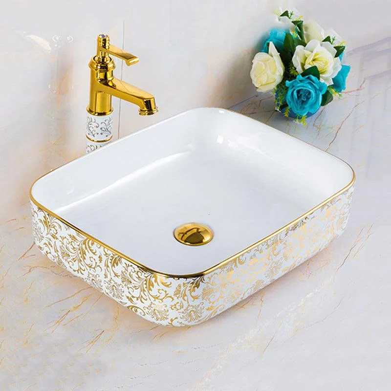 Modern Bathroom Sink Porcelain Round Hand Painted with Overflow and Tap Wash Stand -Bathlova