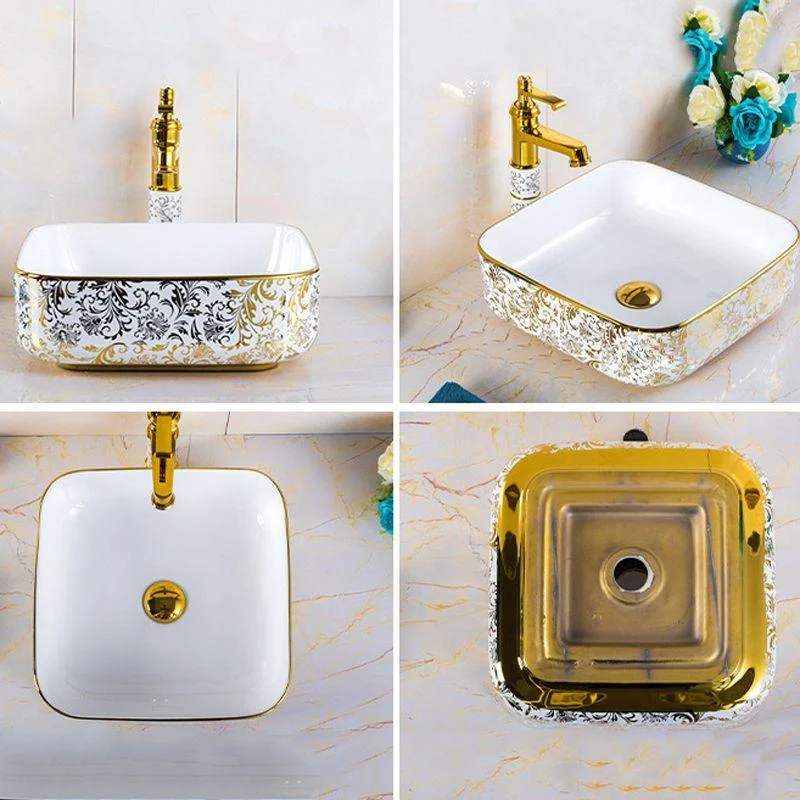 Modern Bathroom Sink Porcelain Round Hand Painted with Overflow and Tap Wash Stand -Bathlova