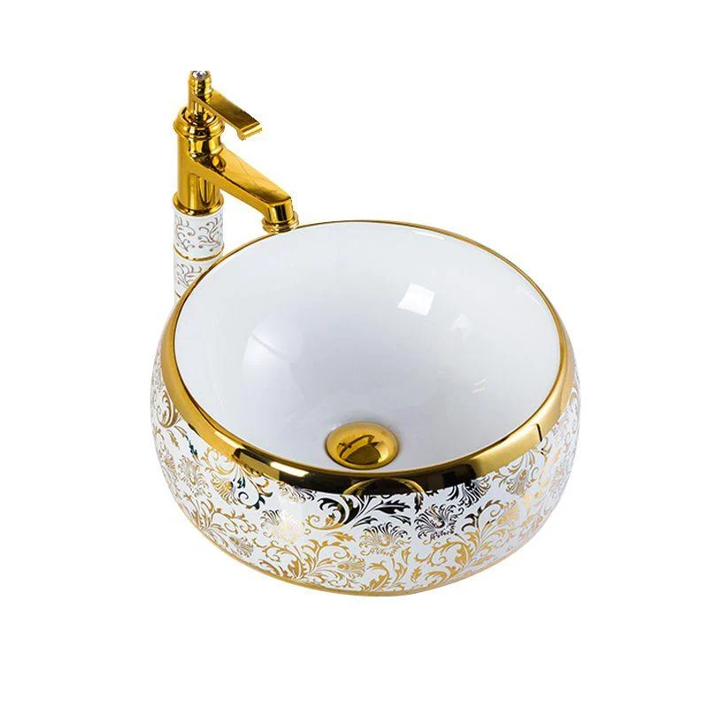 Modern Bathroom Sink Porcelain Round Hand Painted with Overflow and Tap Wash Stand -Bathlova