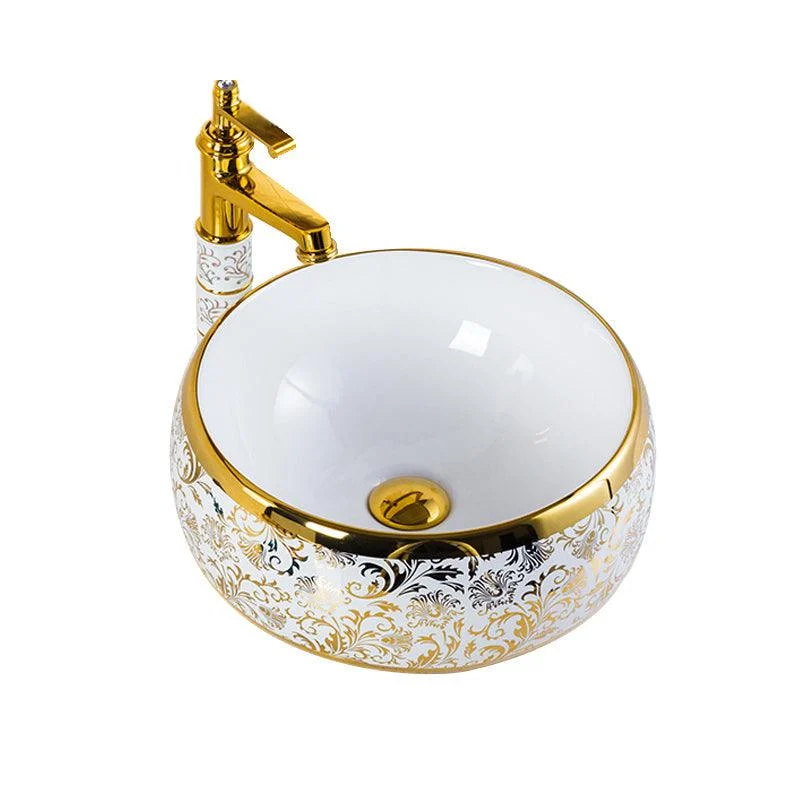 Modern Bathroom Sink Porcelain Round Hand Painted with Overflow and Tap Wash Stand -Bathlova