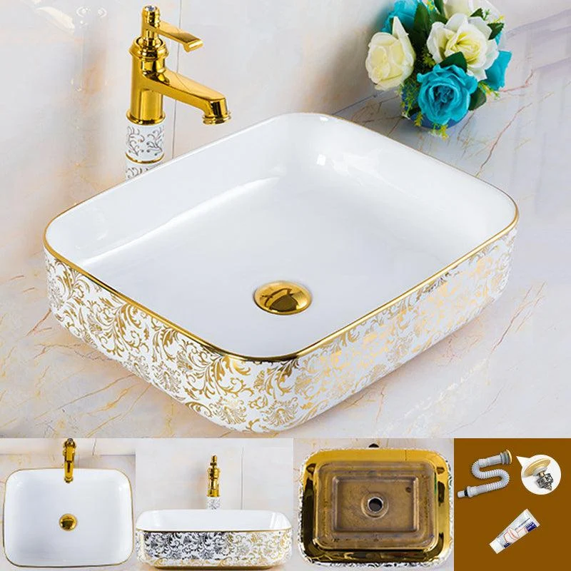 Modern Bathroom Sink Porcelain Round Hand Painted with Overflow and Tap Wash Stand -Bathlova