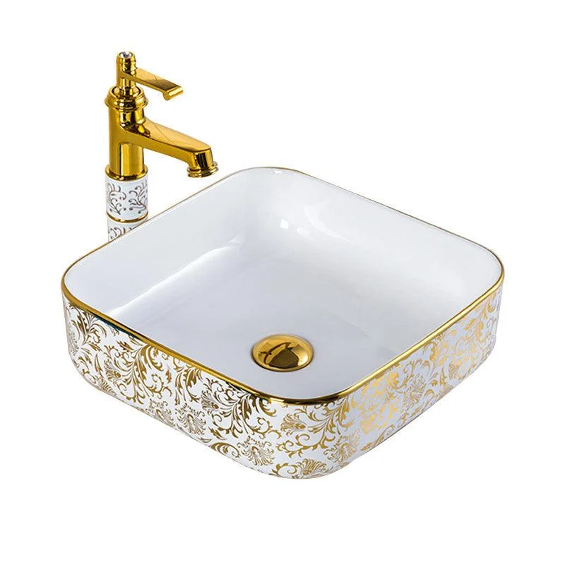 Modern Bathroom Sink Porcelain Round Hand Painted with Overflow and Tap Wash Stand -Bathlova