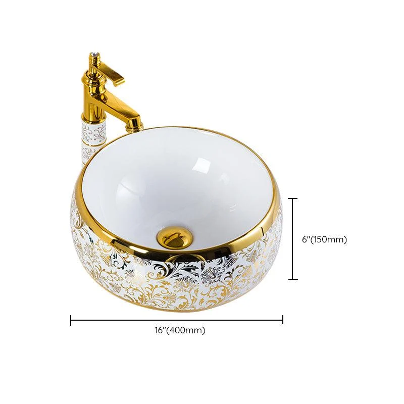 Modern Bathroom Sink Porcelain Round Hand Painted with Overflow and Tap Wash Stand -Bathlova