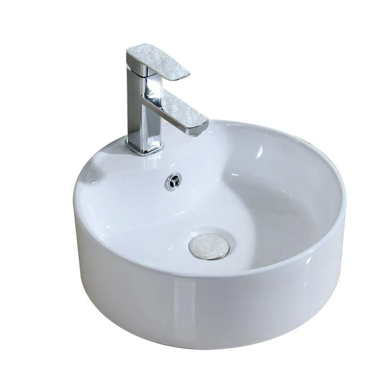 Modern Bathroom Sink Porcelain Round with Overflow and Pop-Up Drain Vessel Lavatory Sink -Bathlova