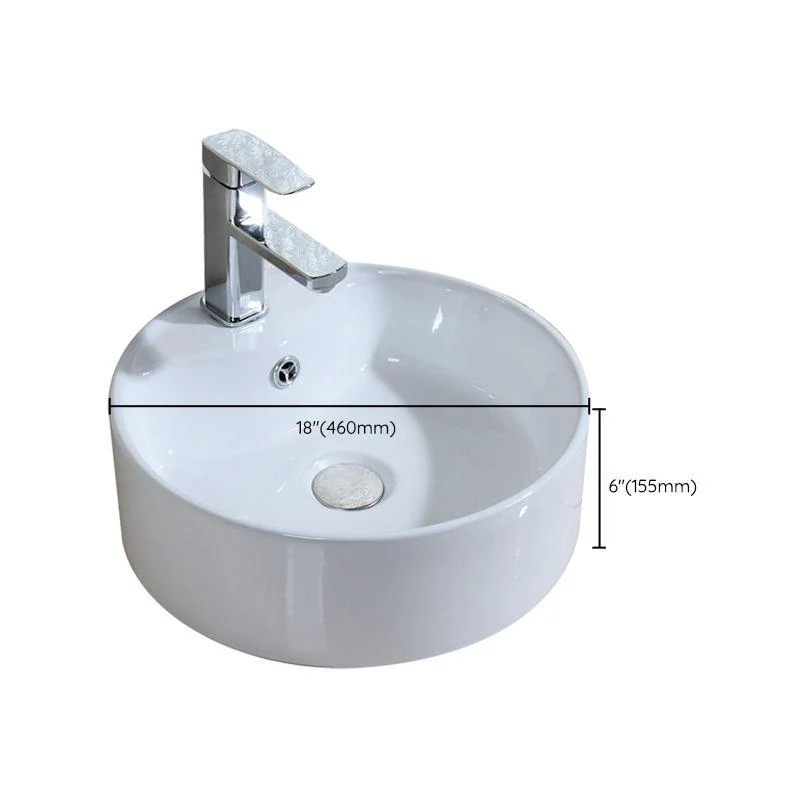 Modern Bathroom Sink Porcelain Round with Overflow and Pop-Up Drain Vessel Lavatory Sink -Bathlova