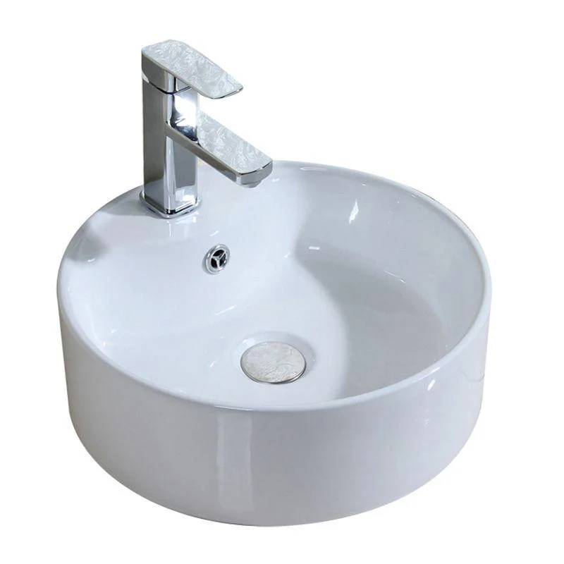 Modern Bathroom Sink Porcelain Round with Overflow and Pop-Up Drain Vessel Lavatory Sink -Bathlova