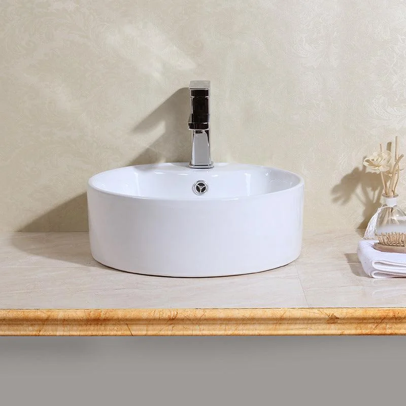 Modern Bathroom Sink Porcelain Round with Overflow and Pop-Up Drain Vessel Lavatory Sink -Bathlova