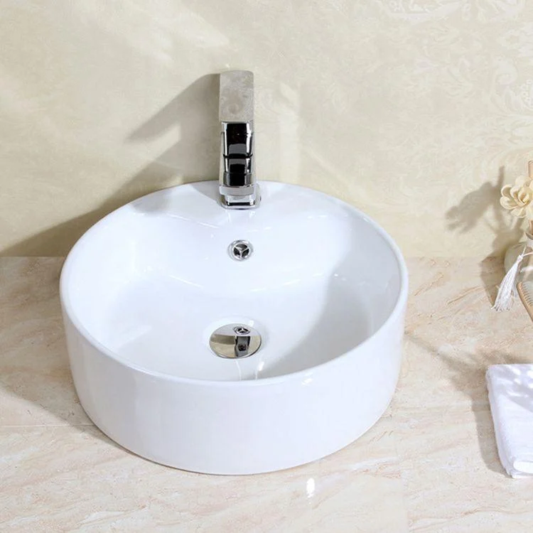 Modern Bathroom Sink Porcelain Round with Overflow and Pop-Up Drain Vessel Lavatory Sink -Bathlova