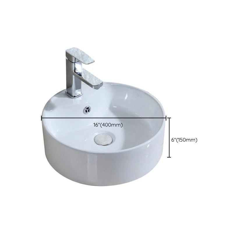 Modern Bathroom Sink Porcelain Round with Overflow and Pop-Up Drain Vessel Lavatory Sink -Bathlova