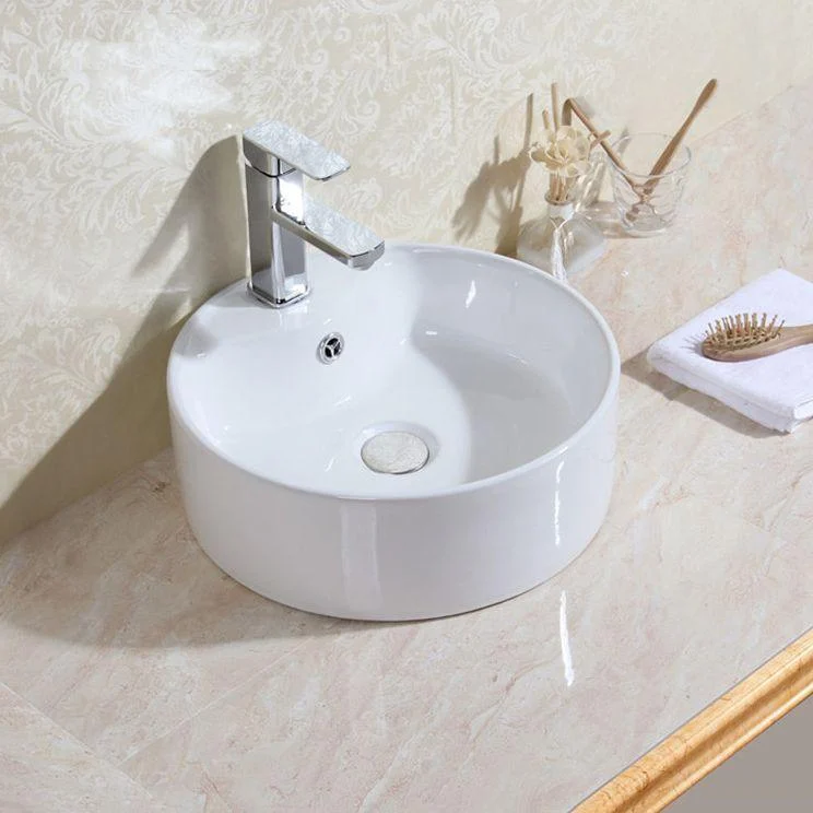 Modern Bathroom Sink Porcelain Round with Overflow and Pop-Up Drain Vessel Lavatory Sink -Bathlova