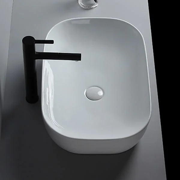 Modern Bathroom Sink Porcelain Solid Color Rectangular Vessel Sink with Pop-Up Drain -Bathlova