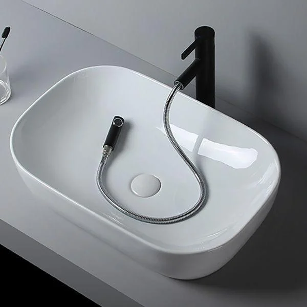 Modern Bathroom Sink Porcelain Solid Color Rectangular Vessel Sink with Pop-Up Drain -Bathlova