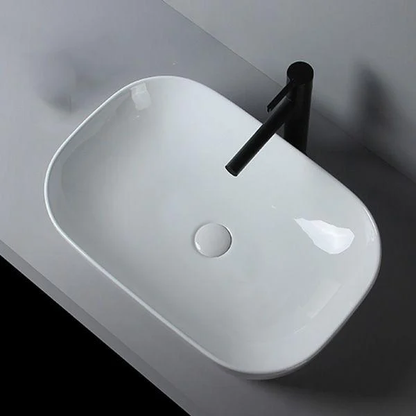 Modern Bathroom Sink Porcelain Solid Color Rectangular Vessel Sink with Pop-Up Drain -Bathlova