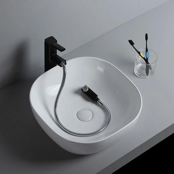 Modern Bathroom Sink Porcelain Solid Color Rectangular Vessel Sink with Pop-Up Drain -Bathlova